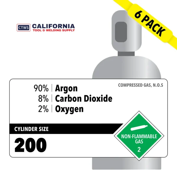 90% Argon, 8% Carbon Dioxide, 2% Oxygen Industrial Varied 6 Pack Rental