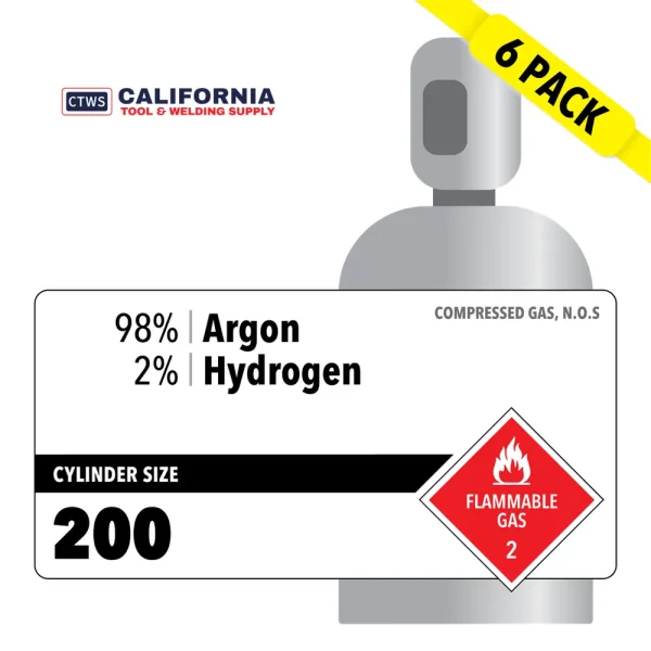 98% Argon, 2% Hydrogen, Industrial Varied 6 Pack Rental