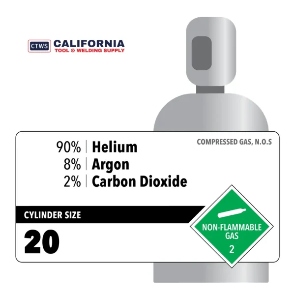 90% Helium, 8% Argon, 2% Carbon Dioxide, 20 Customer Owned