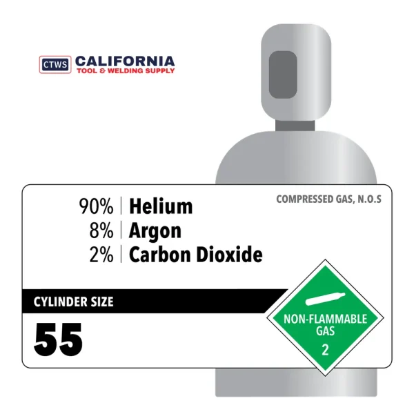 90% Helium, 8% Argon, 2% Carbon Dioxide, 55 Customer Owned