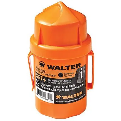 Walter 01E618 29-Piece Round Shank Jobber’s Length SST+ Drill Bit Set, Orange