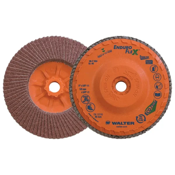 Walter 06F504 5″ 40 Grit Spin-On Enduro-Flex Stainless Flap Disc