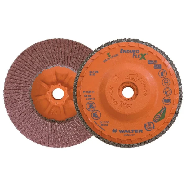 Walter 06F506 5″ 60 Grit Spin-On Enduro Flex Stainless Flap Disc
