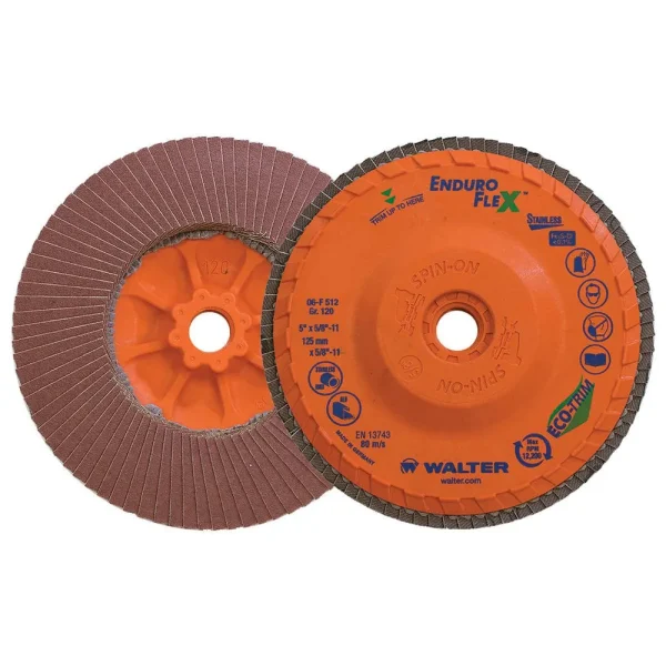 Walter 06F512 5″ 120 Grit Spin-On Enduro Flex Stainless Flap Disc