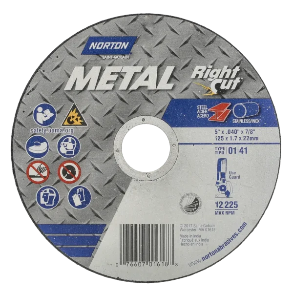 Norton 125 mm x 1 mm x 7/8 In. Metal RightCut Cut-Off Wheel 60 Q T01/41 25 Count