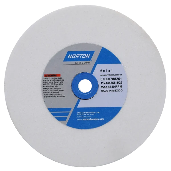 Norton 6 x 1 x 1 In. Premium Alundum Bench and Pedestal Wheel 60 J VBE T01 1 Count