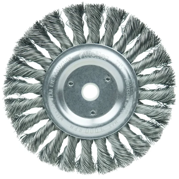 Weiler 08105 6″ Standard Twist Knot Wire Wheel, .023″ Steel Fill, 5/8″-1/2″ Arbor Hole, 10/BOX