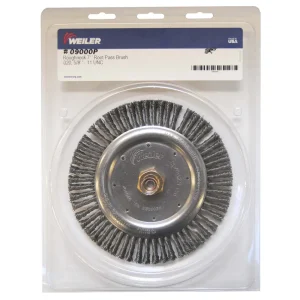 Weiler 09000P Roughneck 7″ Root Pass Weld Cleaning Brush, .020″ Steel Wire Fill, 5/8″-11 UNC Nut, 5/BOX