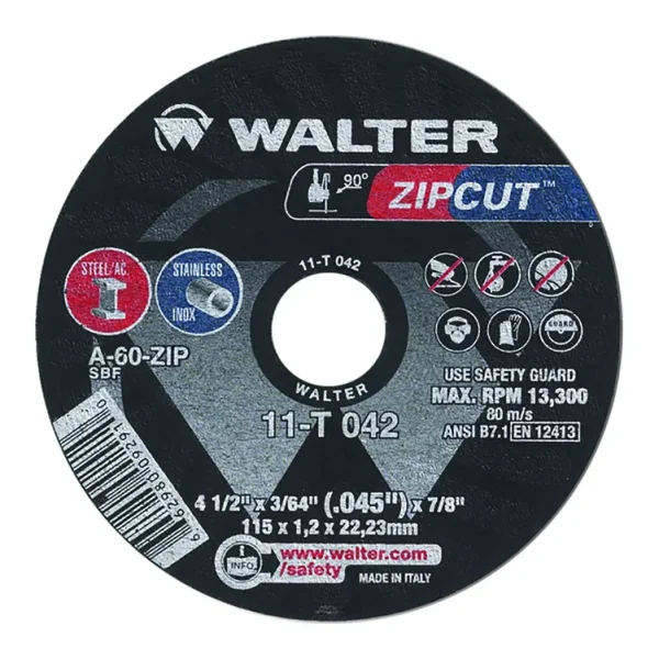WALTER 11T042 ZIP WHEEL™ CUT-OFF WHEEL 4-1/2″ X 3/64″ X 7/8″ T1, 25/BOX