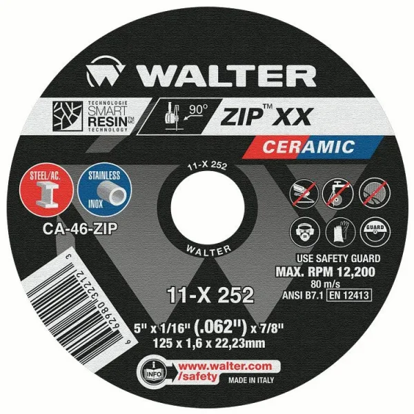Walter 11X252 ZIP XX, 5” x 1/16” x 7/8”, T1 (25 Wheels)