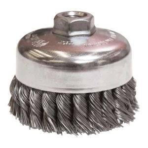 Weiler 12316 4″ Single Row Knot Wire Cup Brush. .023″ Steel Fill, 5/8″-11 UNC Nut