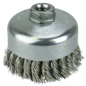 Weiler 12406 4″ Single Row Knot Wire Cup Brush, .014″ Stainless Steel Fill, 5/8″-11 UNC Nut
