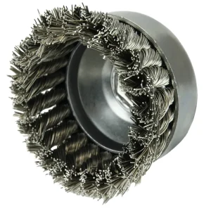 Weiler 12406 4″ Single Row Knot Wire Cup Brush, .014″ Stainless Steel Fill, 5/8″-11 UNC Nut