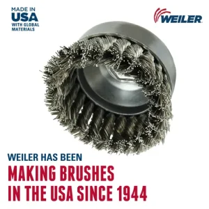 Weiler 12406 4″ Single Row Knot Wire Cup Brush, .014″ Stainless Steel Fill, 5/8″-11 UNC Nut