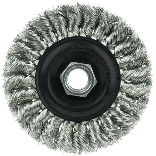 Weiler Standard Twist Knot Wire Wheel 4″, .014″ Stainless Steel Fill, 5/8″-11 UNC Nut 13113