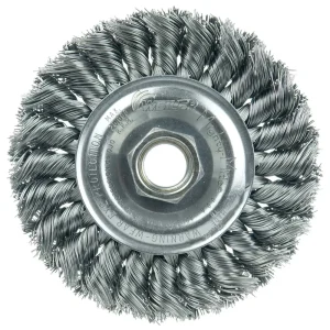 Weiler 13120 Standard Twist Knot Wire Wheel 4″, .020″ Steel Fill, 5/8″-11 UNC Nut, 5/BOX