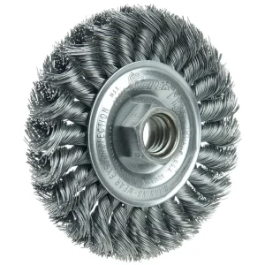 Weiler 13120 Standard Twist Knot Wire Wheel 4″, .020″ Steel Fill, 5/8″-11 UNC Nut, 5/BOX