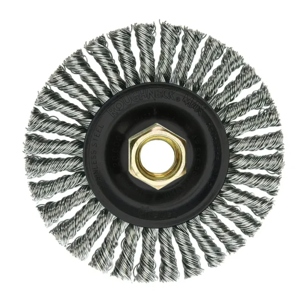 Weiler 13138 ROUGHNECK MAX 4″ Stringer Bead Wire Wheel, .020″ Stainless Steel Fill, 5/8″-11 UNC Nut, 5/PACK