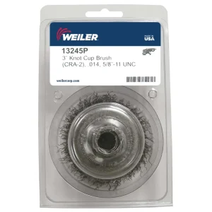 Weiler 13245P 3″ Crimped Wire Cup Brush, .014″ Steel Fill, 5/8″-11 UNC Nut, Retail Pack, 5/PACK