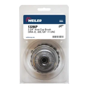 Weiler 13286P 2-3/4″ Single Row Knot Wire Cup Brush, .020″ Steel Fill, 5/8″-11 UNC Nut, Retail Pack, 5/PACK