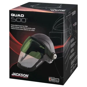Jackson Safety 14230 Quad™ 500 Series Face Shield – Chin and Side Guard – Ratcheting – Polycarbonate – Clear – Anti-Fog – Flip-up Shade 5 IR Visor
