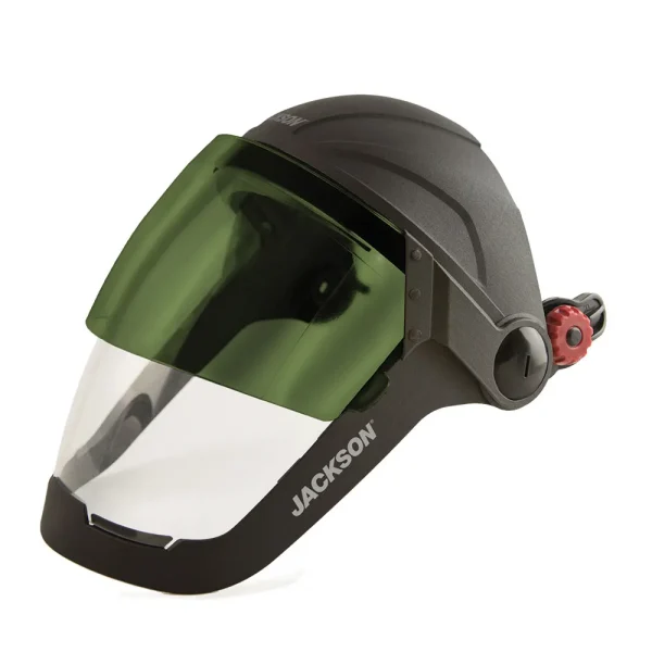 Jackson Safety 14238 Quad™ 500 Series Face Shield – Universal Adapter – Polycarbonate – Clear – Anti-Fog – Flip-up Shade 8 IR Visor