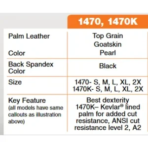 J Tillman TrueFit Goatskin Kevlar Lined Palm Product#1470K