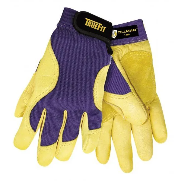 Tillman 1480 Gold Top Grain Deerskin Palm and Blue Spandex Back TrueFit Gloves (1 Pair)