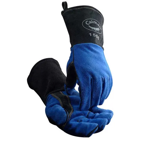 Blue & Charcoal Cowhide Welding Gloves, Kontour™, Side Padding, Reinforced Palm & Thumb