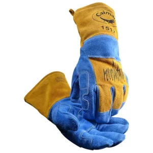 Blue & Gold Cowhide Welding Gloves, Kontour™, Arched Wrist, Wool Insulated, Reinforced Palm & Index