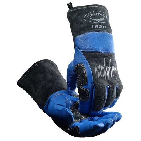 Blue & Charcoal Goat Grain Welding Gloves, Kontour™, Arched Wrist, Wool Insulated, Reinforced Palm, Index & Side