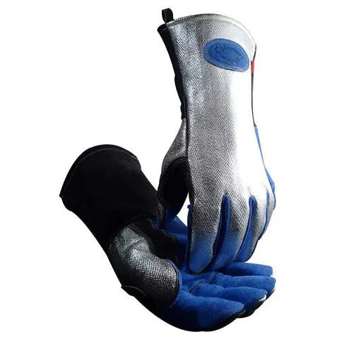 Aluminized Back & Thumb, Blue & Charcoal Cowhide Welding Gloves, Kontour™, Wool Insulated, Reinforced Palm & Thumb