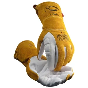 White & Gold Goat Grain Welding Gloves, Kontour™, Arched Wrist, Unlined Palm W/ Insulated Back