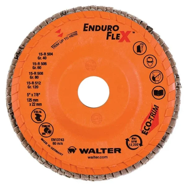 Walter 15R508 5″ x 7/8″ 80 Grit Enduro-Flex Flap Discs