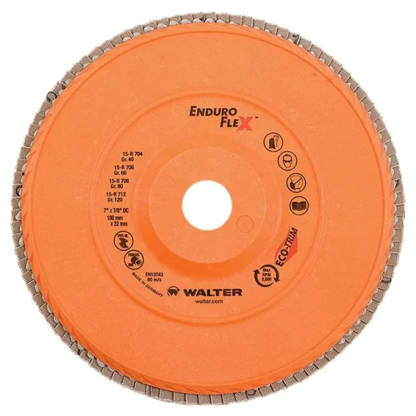 Walter 15R712 7″ x 7/8″ 120 Grit Enduro-Flex Steel Flap Discs