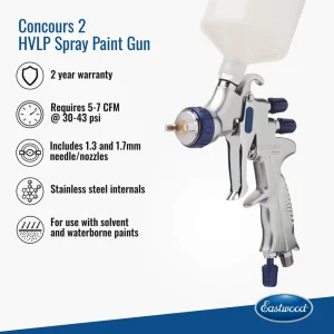 Eastwood Concours 2 – Single HVLP Spray Paint Gun Kit in Aluminum Case