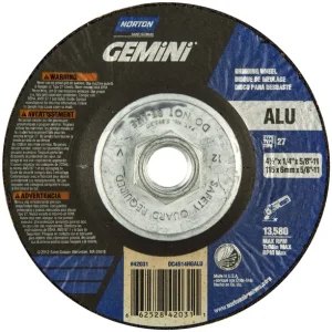 Norton Gemini Type 27, Pick Your Size, 1/4″ Thick, 7/8 Hole Grinding Wheels Pkg 25