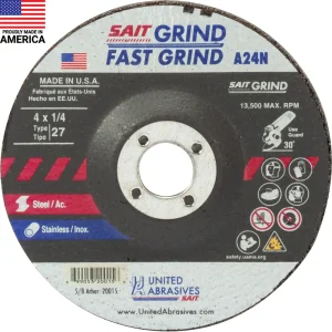 SAIT 20015 A24N Fast Grinding Wheel 4″ x 1/4″ x 5/8″ (Type 27/Depressed Center), 25-Pack