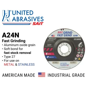 SAIT 20015 A24N Fast Grinding Wheel 4″ x 1/4″ x 5/8″ (Type 27/Depressed Center), 25-Pack