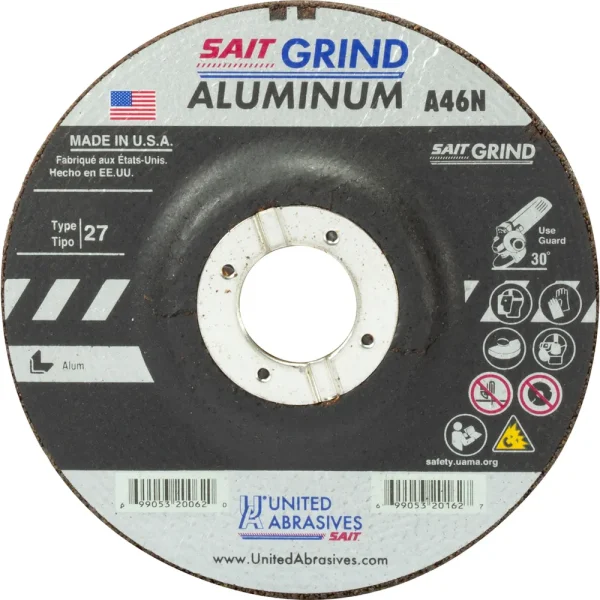 SAIT 20018 A46N Aluminum Grinding Wheel (Type 27/Depressed Center) 4″ x 1/4″ x 5/8″, 25-Pack