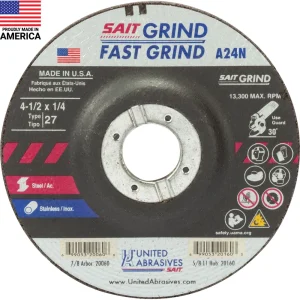 SAIT 20060 A24N Fast Grinding Wheel 4 1/2″ x 1/4″ x 7/8″ (Type 27/Depressed Center), 25-Pack