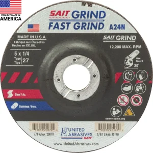 SAIT 20070 A24N Fast Grinding Wheel 5″ x 1/4″ x 7/8″ (Type 27/Depressed Center), 25-Pack