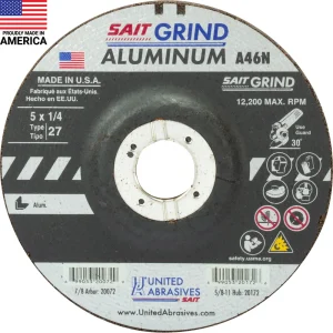 SAIT 20072 A46N Aluminum Grinding Wheel (Type 27/Depressed Center) 5″ x 1/4″ x 7/8″, 25-Pack