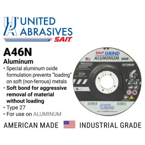 SAIT 20072 A46N Aluminum Grinding Wheel (Type 27/Depressed Center) 5″ x 1/4″ x 7/8″, 25-Pack