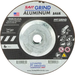 SAIT 20088 A46N Aluminum Grinding Wheel (Type 27/Depressed Center) 7″ x 1/4″ x 5/8-11″, 10-Pack