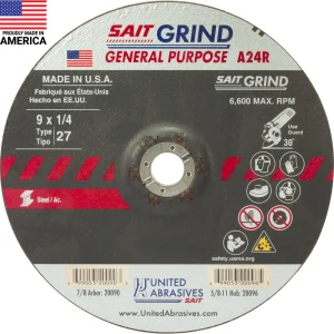 SAIT 20090 A24R General Purpose/Long Life Grinding Wheel (Type 27/Depressed Center) 9″ x 1/4″ x 7/8″, 25-Pack
