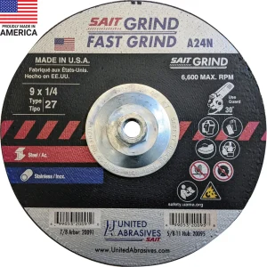 SAIT 20095 A24N Fast Grinding Wheel 9″ x 1/4″ x 5/8-11″ (Type 27/Depressed Center) with Super-Lockâ„¢ Hub, 10 Pack