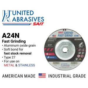 SAIT 20095 A24N Fast Grinding Wheel 9″ x 1/4″ x 5/8-11″ (Type 27/Depressed Center) with Super-Lockâ„¢ Hub, 10 Pack