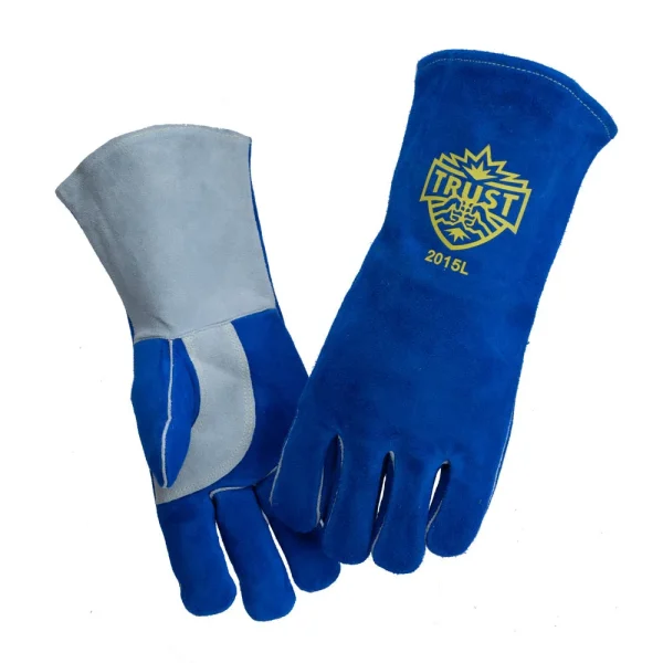 TRUST 2015XL PREMIUM STICK GLOVE, BLUE, X-LARGE, SIDE SPLIT COWHIDE, FOAM LINED, 6/PACK