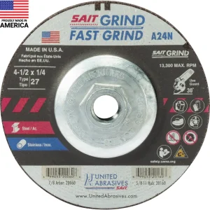 SAIT 20160 A24N Fast Grinding Wheel 4 1/2″ x 1/4″ x 5/8-11″ (Type 27/Depressed Center) with Super-Lockâ„¢ Hub, 10 Pack
